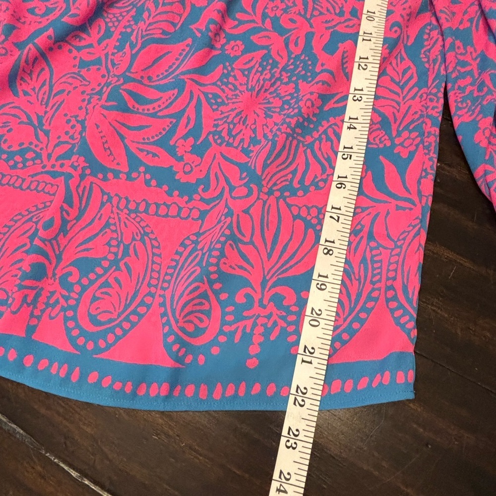 Lilly Pulitzer Pink and Teal Abstract Print off the shoulder blouse size large - Picture 4 of 7
